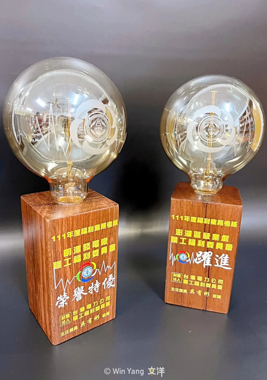 曾經站在電線桿上的材料搖身一變成為環保材質獎盃,台電木橫擔獎盃 - 2025 文洋獎盃 環保材質獎盃設計-台電木橫擔獎盃