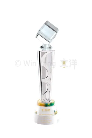 水晶立方體金屬片水晶圓座獎盃(流線型)
