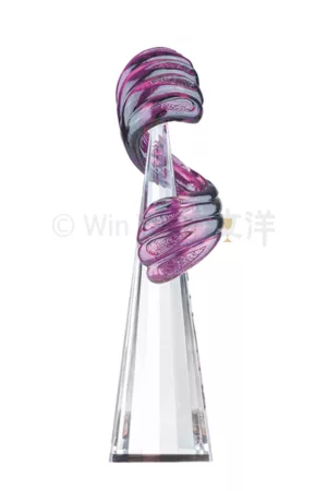 守護造型脫臘琉璃半平面三角柱水晶琉璃獎盃