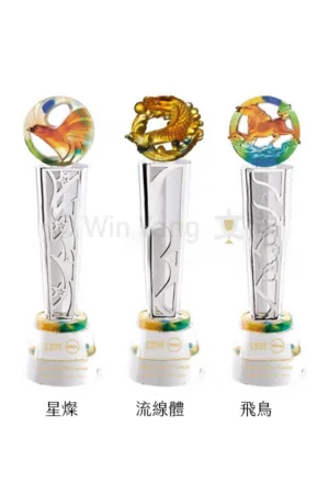 彩虹琉璃 - 2025 文洋獎盃 脫蠟琉璃金屬造型片水晶圓座獎盃