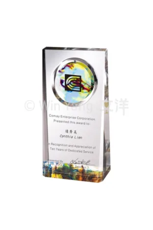 彩虹琉璃 - 2025 文洋獎盃 旋轉琉璃圓片斜邊造型獎座