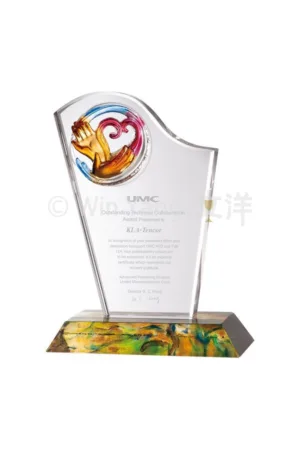 彩虹琉璃 - 2025 文洋獎盃 脫蠟琉璃頭琉璃座水晶獎牌