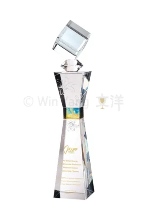 水晶立方體雙節柱造型水晶獎盃