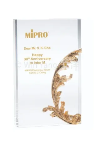 金屬羽毛立方造型水晶獎牌