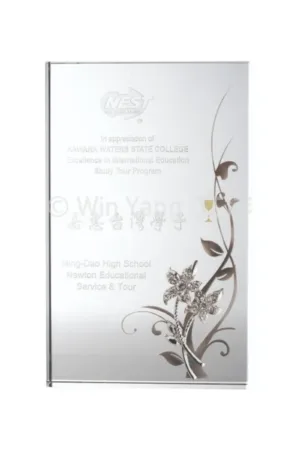 金屬小花方塊造型水晶獎牌